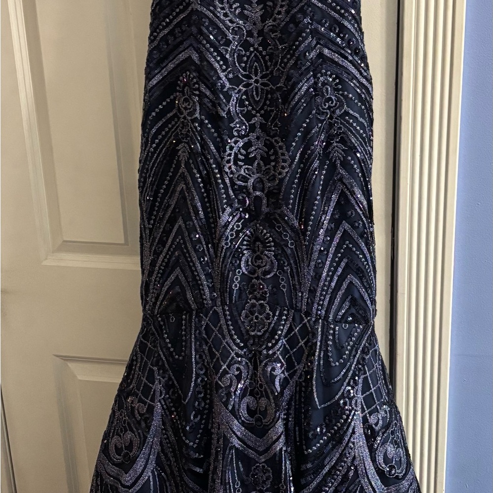 Tiffany Designs Black Gown with Iridescent Purple Beading